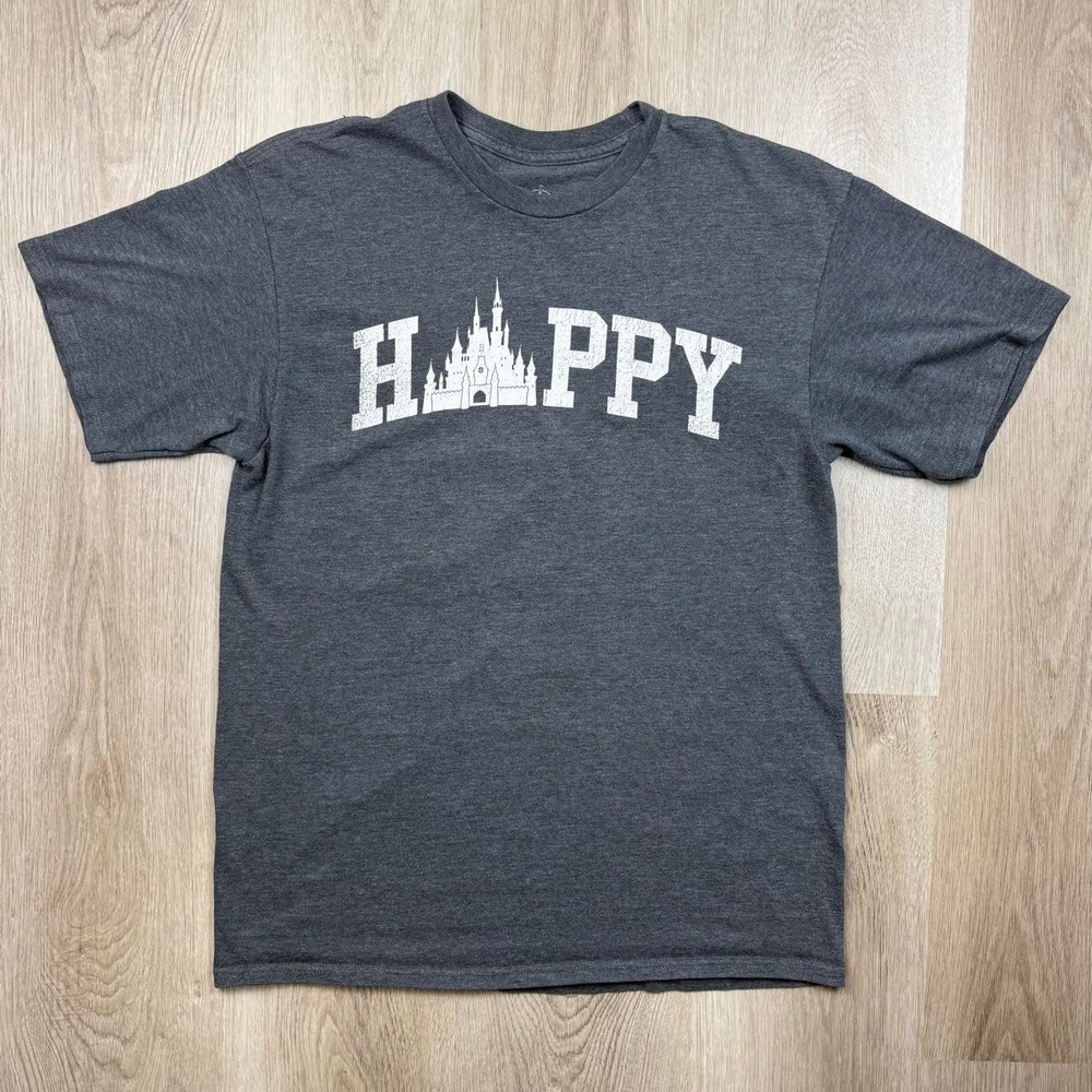 Official Disney Parks Happy Castle Graphic Tee Shirt Heather Charcoal M